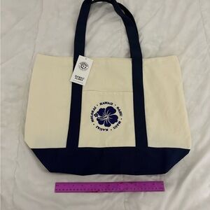 Hawaii Canvas Tote Bag - black and Cream